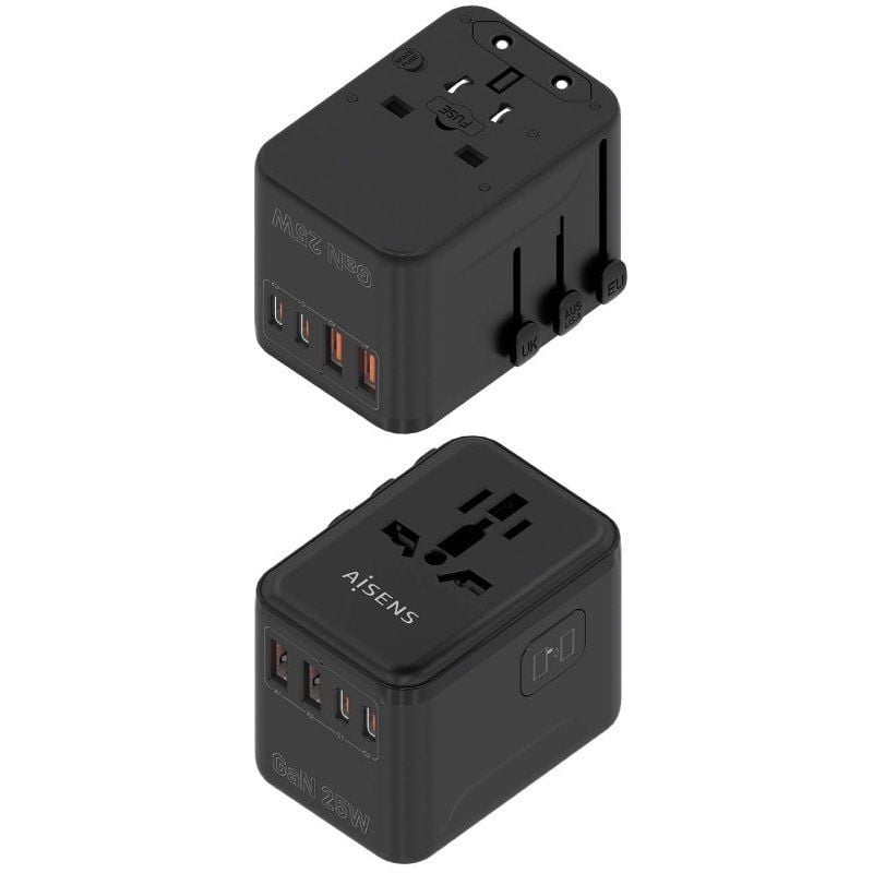 Cargador de Pared Universal GaN para Viaje Aisens ASPS-2A2C08-BK
Toma de Corriente Universal
2xUSB Tipo-C
2xUSB
25W