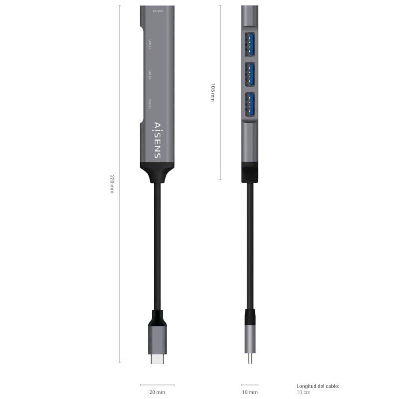 Hub USB Tipo-C Aisens A109-0541
4xUSB