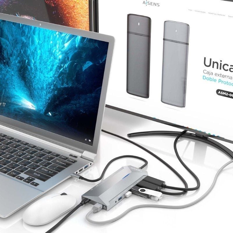 Docking USB Tipo-C Aisens ASUC-12P005-GR
2xHDMI 4K
3xUSB
2xUSB Tipo-C
1xRJ45
1xAudio
1xLector Tarjetas
1x Jack
1xUSB Tipo-C PD
Gris
