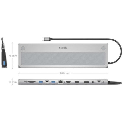 Docking USB Tipo-C Aisens ASUC-12P020-GR
2xHDMI 4K
3xUSB
1xUSB Tipo-C
1xRJ45
1xDisplayPort
1xLector Tarjetas
1xUSB Tipo-C PD
Gris