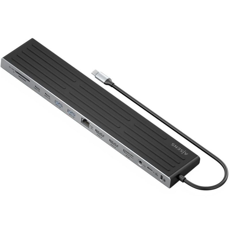 Docking USB Tipo-C Aisens ASUC-13P042-GR
2xUSB Tipo-C
1xUSB Tipo-C PD
2xUSB
2xHDMI
1xDisplayPort
1xLector de Tarjetas
1xJack 3.5mm
1xRJ45/Gris