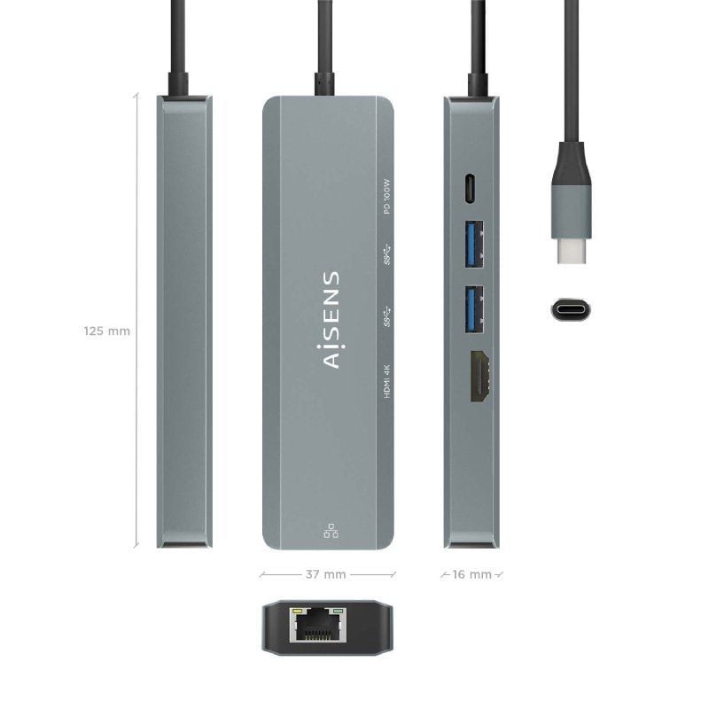 Docking USB Tipo-C Aisens ASUC-5P011-GR
1xHDMI 4K
2xUSB
1xRJ45
1xUSB Tipo-C
1xUSB Tipo-C PD
Gris