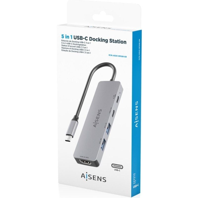 Docking USB Tipo-C Aisens ASUC-5P028-GR
1xHDMI 4K
2xUSB
2xUSB Tipo-C
1xUSB Tipo-C PD
Gris