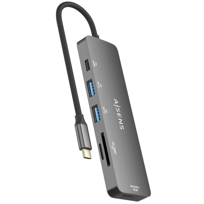 Docking USB Tipo-C Aisens ASUC-6P016-GR
1xHDMI 4K
2xUSB
1xLector Tarjetas
1xUSB Tipo-C PD
Gris