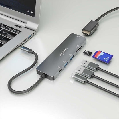 Docking USB Tipo-C Aisens ASUC-6P016-GR
1xHDMI 4K
2xUSB
1xLector Tarjetas
1xUSB Tipo-C PD
Gris