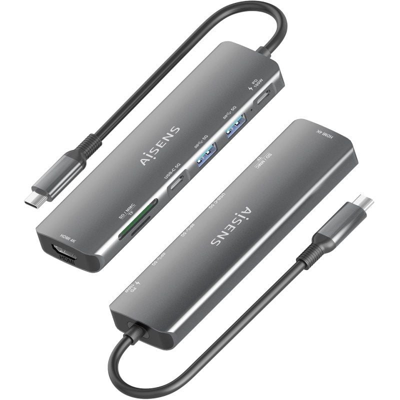 Docking USB Tipo-C Aisens ASUC-7P026-GR
1xHDMI 4K
2xUSB
1xUSB Tipo-C 
1xUSB Tipo-C PD
1xLector Tarjetas
Gris