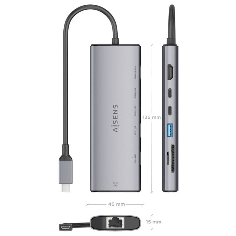 Docking USB Tipo-C Aisens ASUC-7P032-GR
1xHDMI 4K
1xUSB
2xUSB Tipo-C
1xRJ45
1xLector Tarjetas
Gris