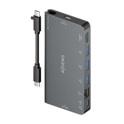 Docking USB Tipo-C Aisens ASUC-8P015-GR
1xHDMI 4K
3xUSB
1xRJ45
1xLector Tarjetas 
1xUSB Tipo-C
Gris
