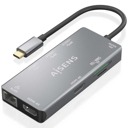 Docking USB Tipo-C Aisens ASUC-9P018-GR
2xHDMI 4K
3xUSB
1xRJ45
1xLector Tarjetas
1xUSB Tipo-C PD
Gris
