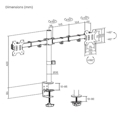 Soporte de Mesa para 2 Monitores Aisens DT32TSR-279
Giratorio
Inclinable
hasta 10kg