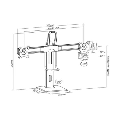 Soporte de Sobremesa con Contrapeso para 2 Monitores Aisens DT27TSR-065
Giratorio
Inclinable
hasta 6kg