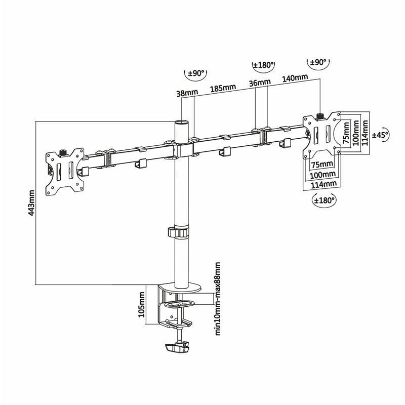 Soporte de Mesa para 2 Monitores Aisens DT32TSR-041
Giratorio
Inclinable
hasta 8kg