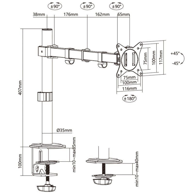 Soporte de Mesa para Monitor y TV Aisens DT32TSR-147
Giratorio
Inclinable
hasta 9kg