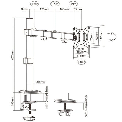 Soporte de Mesa para Monitor y TV Aisens DT32TSR-147
Giratorio
Inclinable
hasta 9kg