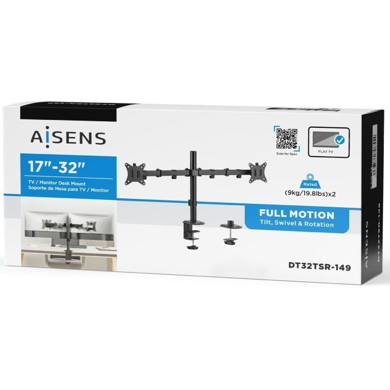 Soporte de Mesa para 2 Monitores o TV Aisens DT32TSR-149
Giratorio
Inclinable
hasta 9kg