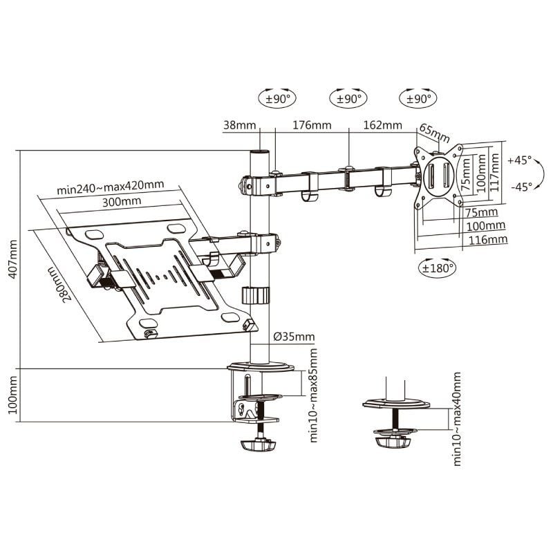 Soporte de Mesa Orientable
Inclinable DTL32TSR-193 para TV y Portátil de 17-32"