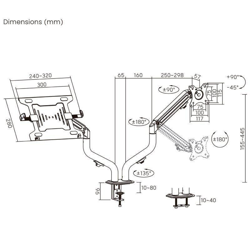 Soporte de Mesa Orientable
Inclinable DTL32TSR-195 para TV y Portátil de 17-32"