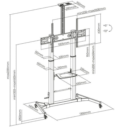 Soporte de Suelo Inclinable con Ruedas y Manivela Aisens FT100TE-171 para TV 60-100"
hasta 100kg