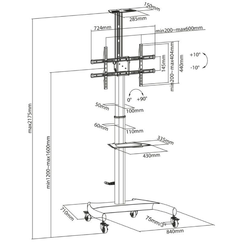 Soporte de Suelo Inclinable
Giratorio con Ruedas y Manivela Aisens FT70TE-169 para TV 37-70"
hasta 50kg