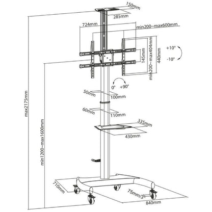 Soporte de Suelo Inclinable
Giratorio con Ruedas y Manivela Aisens FT70TE-169 para TV 37-70"
hasta 50kg