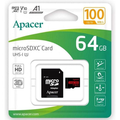 Tarjeta de Memoria Apacer 64GB XC UHS 1 con Adaptador
Clase 10
100MBs