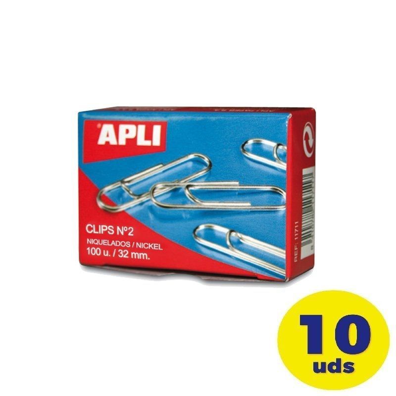 Pack de 10 cajas de 100 Clips Nº2 Apli 11714
Plata