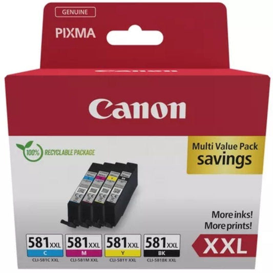 Cartucho de Tinta Original Canon CLI-581XXL Multipack Alta Capacidad
Cian
Magenta
Amarillo
Negro