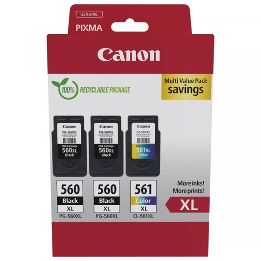Cartucho de Tinta Original Canon PG-560XL + CL-561XL Multipack Alta Capacidad
2x Negro
Tricolor