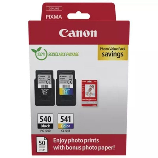 Cartucho de Tinta Original Canon PG-540 + CL-541 Multipack
Negro
Tricolor + Papel Fotográfico