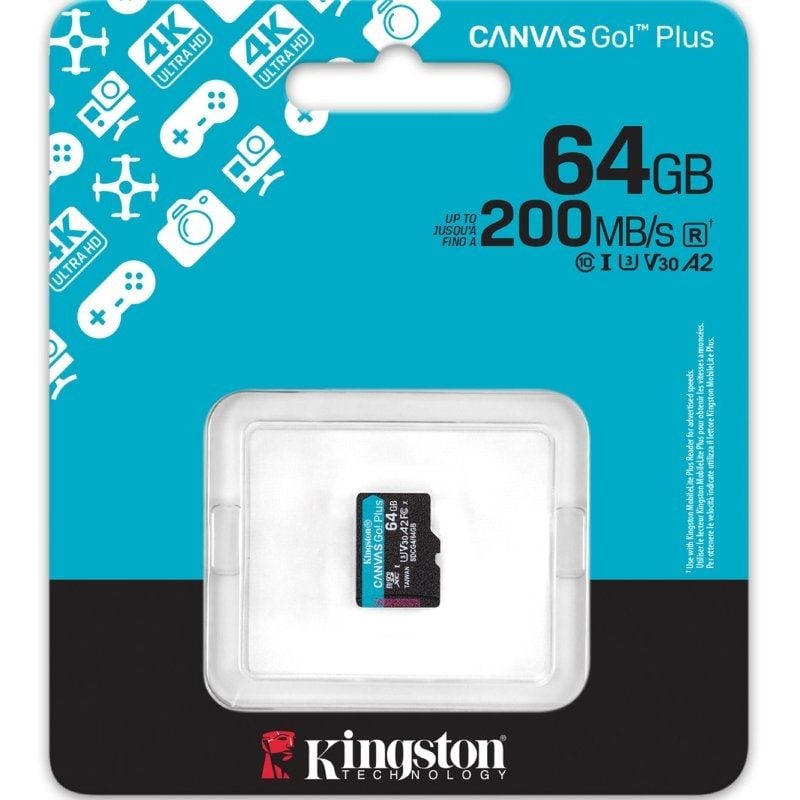 Tarjeta de Memoria Kingston CANVAS Select Plus 64GB microSD XC
Clase 10
200MBs