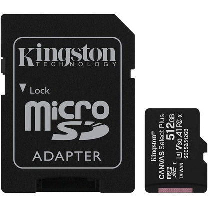 Tarjeta de Memoria Kingston CANVAS Select Plus 512GB microSD XC con Adaptador
Clase 10
100MBs