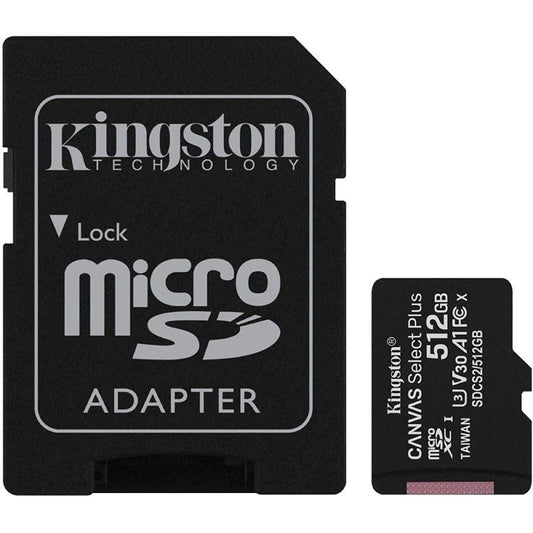 Tarjeta de Memoria Kingston CANVAS Select Plus 512GB microSD XC con Adaptador
Clase 10
100MBs