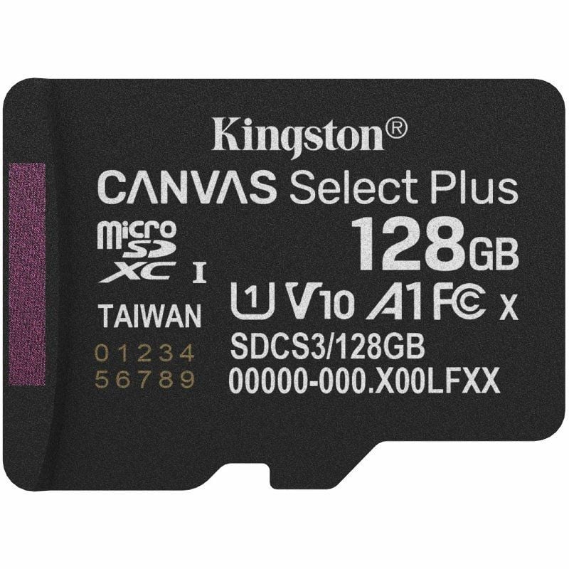 Tarjeta de Memoria Kingston CANVAS Select Plus 128GB microSD XC
Clase 10
150MBs