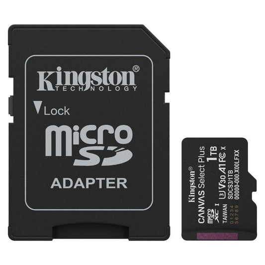Tarjeta de Memoria Kingston CANVAS Select Plus 1TB microSD XC con Adaptador
Clase 10
150MBs