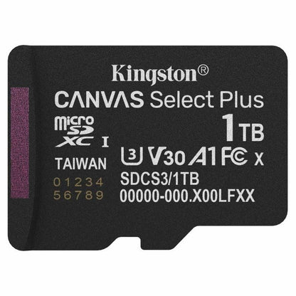 Tarjeta de Memoria Kingston CANVAS Select Plus 1TB microSD XC
Clase 10
150MBs