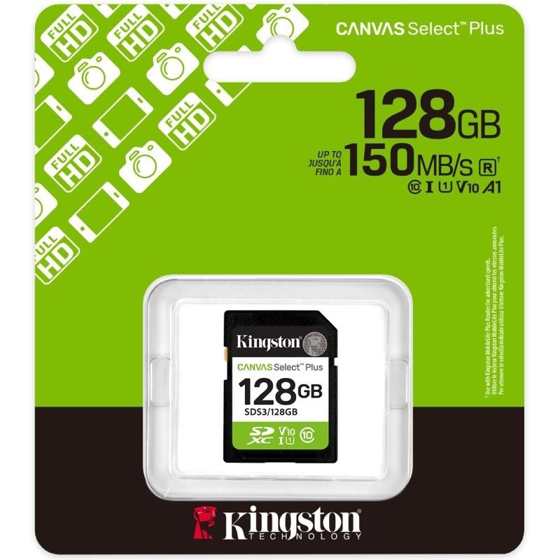 Tarjeta de Memoria Kingston CANVAS Select Plus 128GB SD XC
Clase 10
150MBs