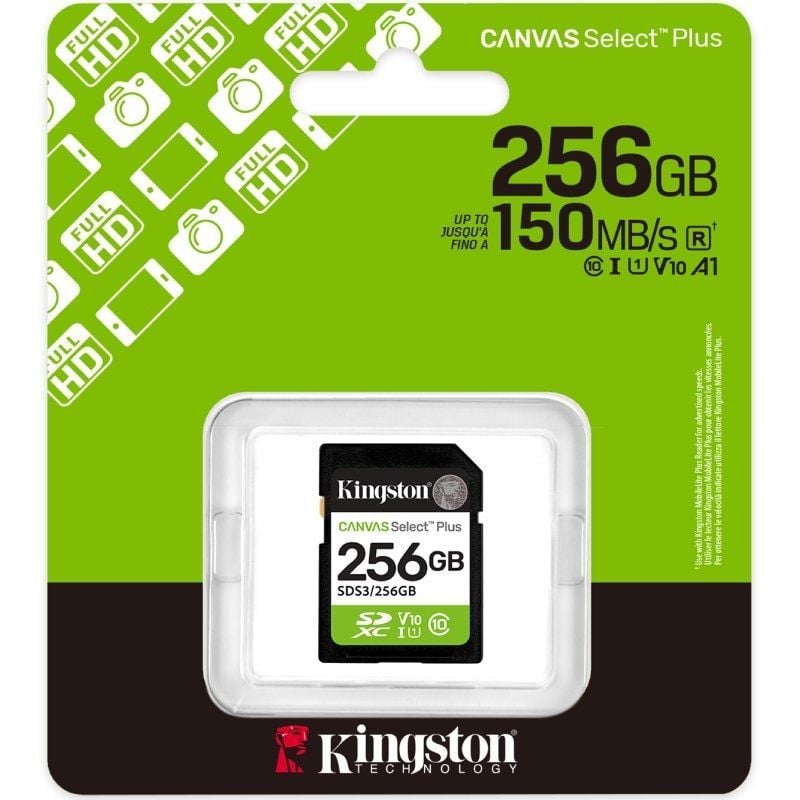 Tarjeta de Memoria Kingston CANVAS Select Plus 256GB SD XC
Clase 10
150MBs