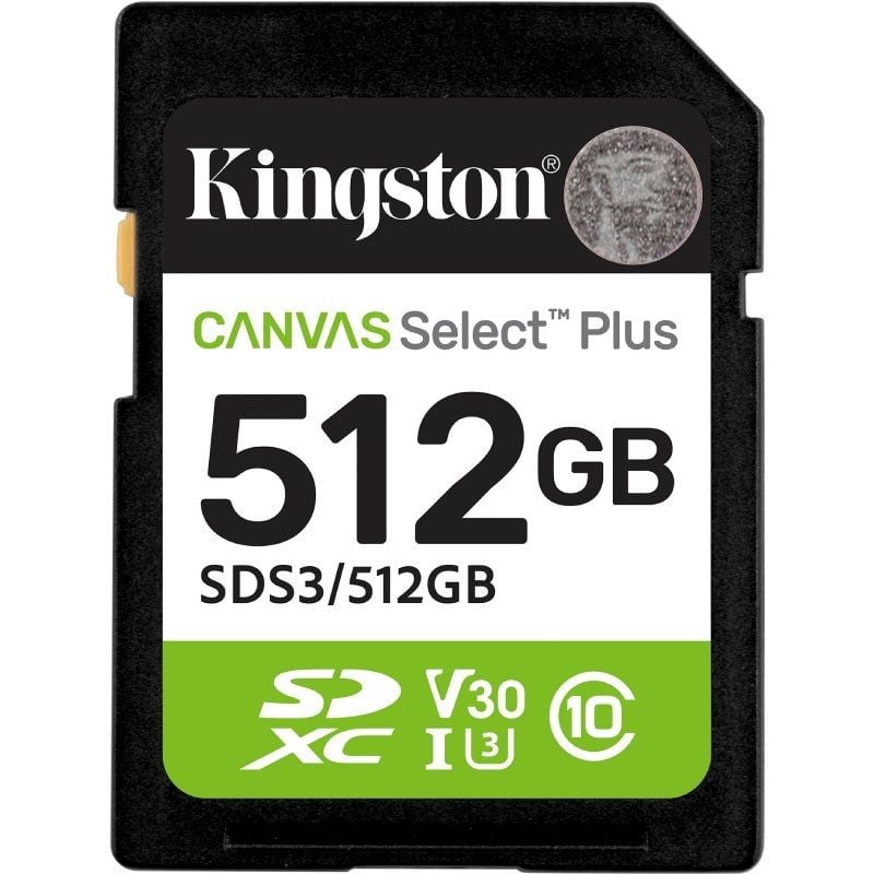 Tarjeta de Memoria Kingston CANVAS Select Plus 512GB SD XC
Clase 10
150MBs