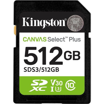 Tarjeta de Memoria Kingston CANVAS Select Plus 512GB SD XC
Clase 10
150MBs
