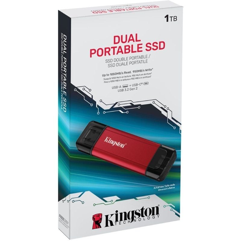 Disco Externo SSD Kingston Dual Portable SSD 1TB
USB Tipo-C y USB 3.2
Rojo