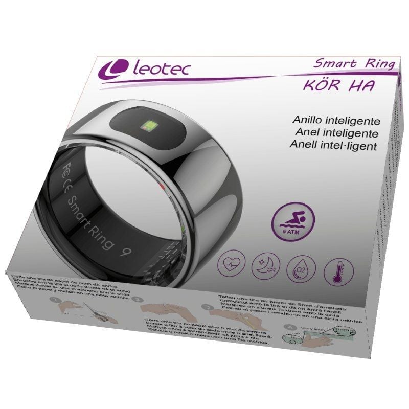 Anillo Inteligente Leotec Kör Ha Talla 10
Ø20mm
Notificaciones
Frecuencia Cardíaca
Plata