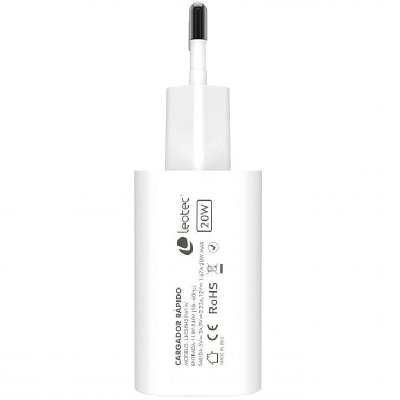 Cargador de Pared Leotec LECSPH20W1W
1xUSB Tipo-C
20W