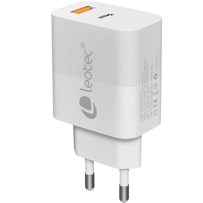 Cargador de Pared GaN Leotec LECSPH30W2W
1xUSB Tipo-C
1xUSB
30W