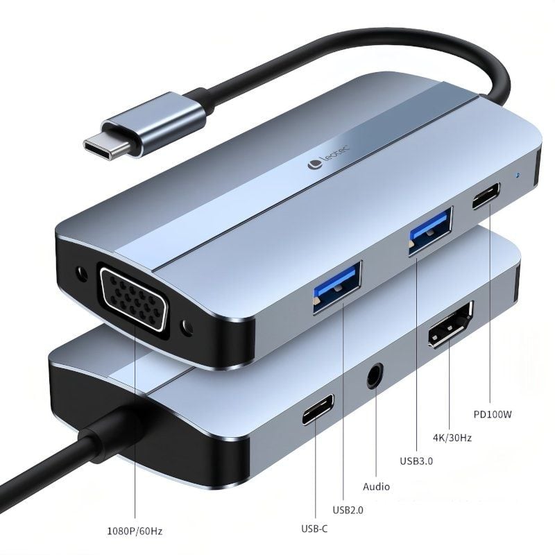 Docking USB Tipo-C Leotec LEDS04
2xUSB
1xUSB Tipo-C
1xUSB Tipo-C PD
1xHDMI 4K
1xVGA
1xAudio
Azul