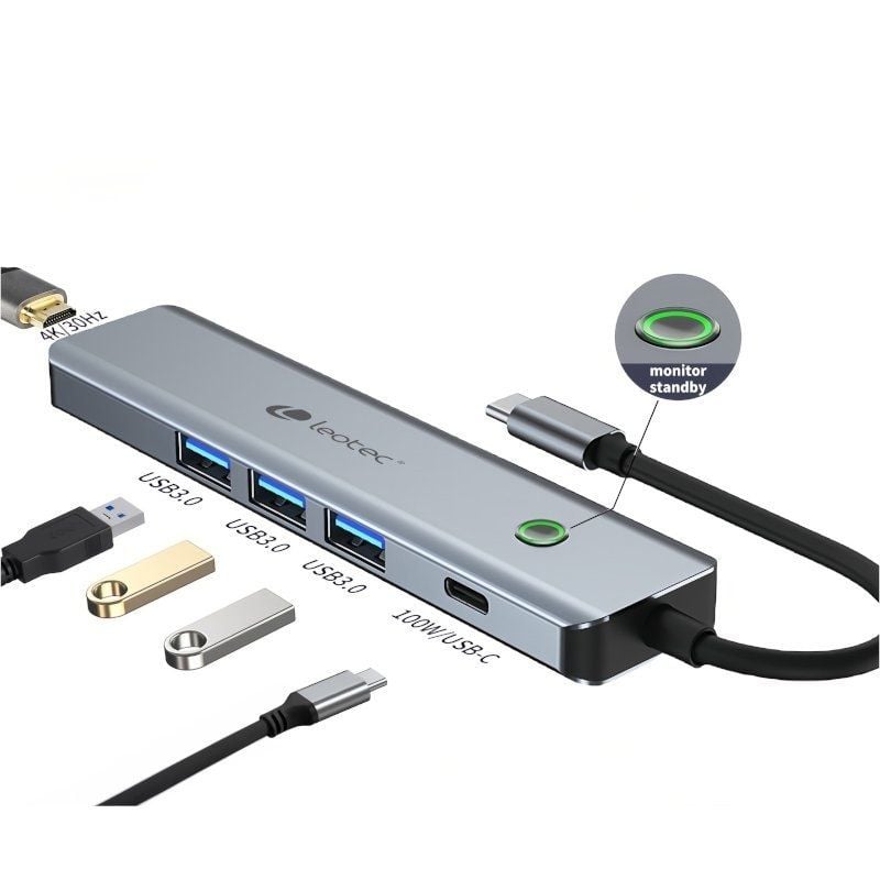 Docking USB Tipo-C Leotec LEDS05
3xUSB
1xUSB Tipo-C PD
1xHDMI 4K
Gris