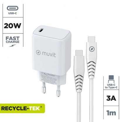 Cargador de Pared Muvit For Change MCPAK0044
1xUSB Tipo-C + Cable USB Tipo-C
20W