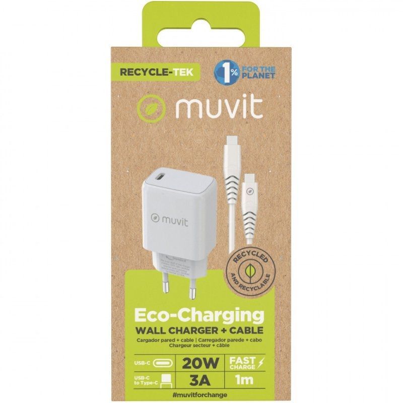 Cargador de Pared Muvit For Change MCPAK0044
1xUSB Tipo-C + Cable USB Tipo-C
20W