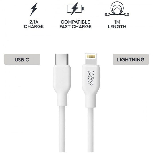 Cable USB 2.0 Tipo-C Lightning Myway MWUSC0023
USB Tipo-C Macho - Lightning Macho
1m
Blanco