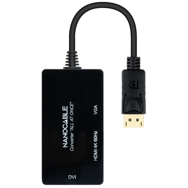 Nanocable Conversor DP a HDMI/DVI/VGA Negro 20 cm