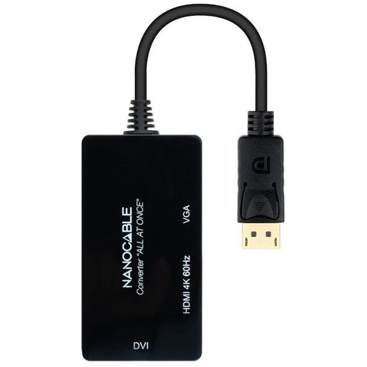 Nanocable Conversor DP a HDMI/DVI/VGA Negro 20 cm